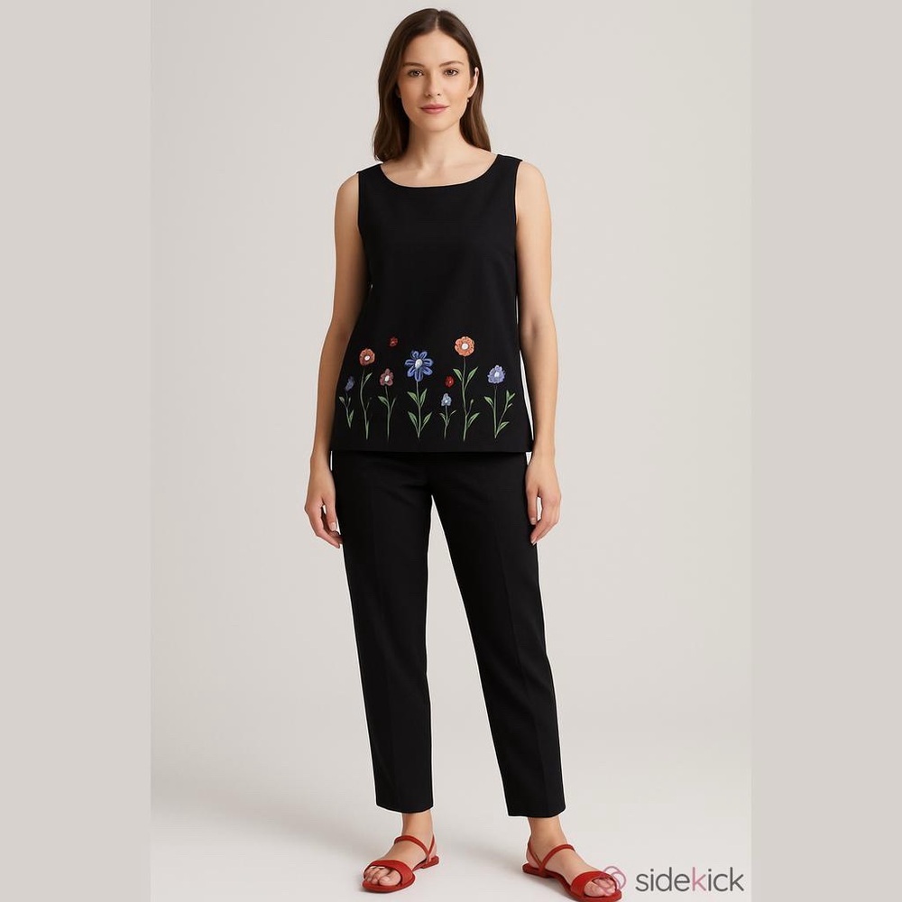Sheri Martin Linen Embroidered Tank Set